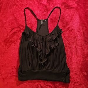 Guess Chic Black Ruffled Tank Top size L